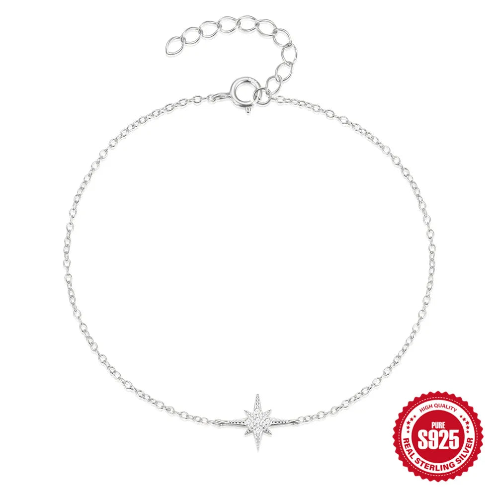 CANNER European American Style Eight-Pointed Star Zircon Bracelet S925 Sterling Silver Personality Simple Versatile Bracelet