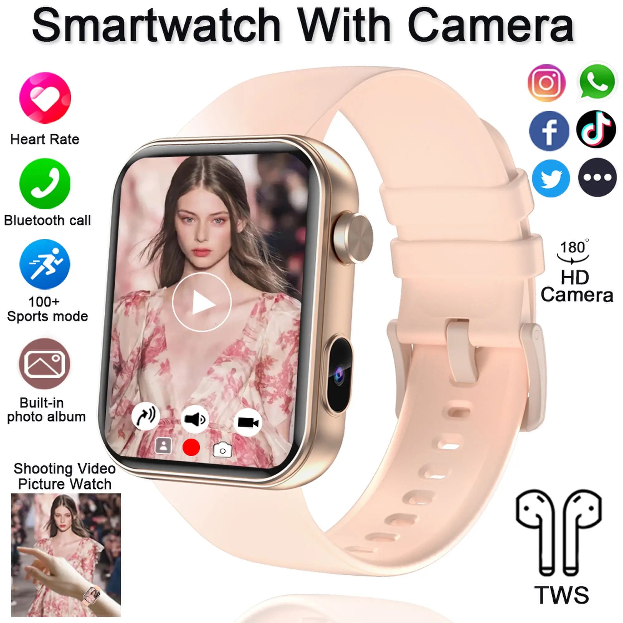 2025 Smart Watch Camera - Health Monitor Fitness Waterproof Bluetooth