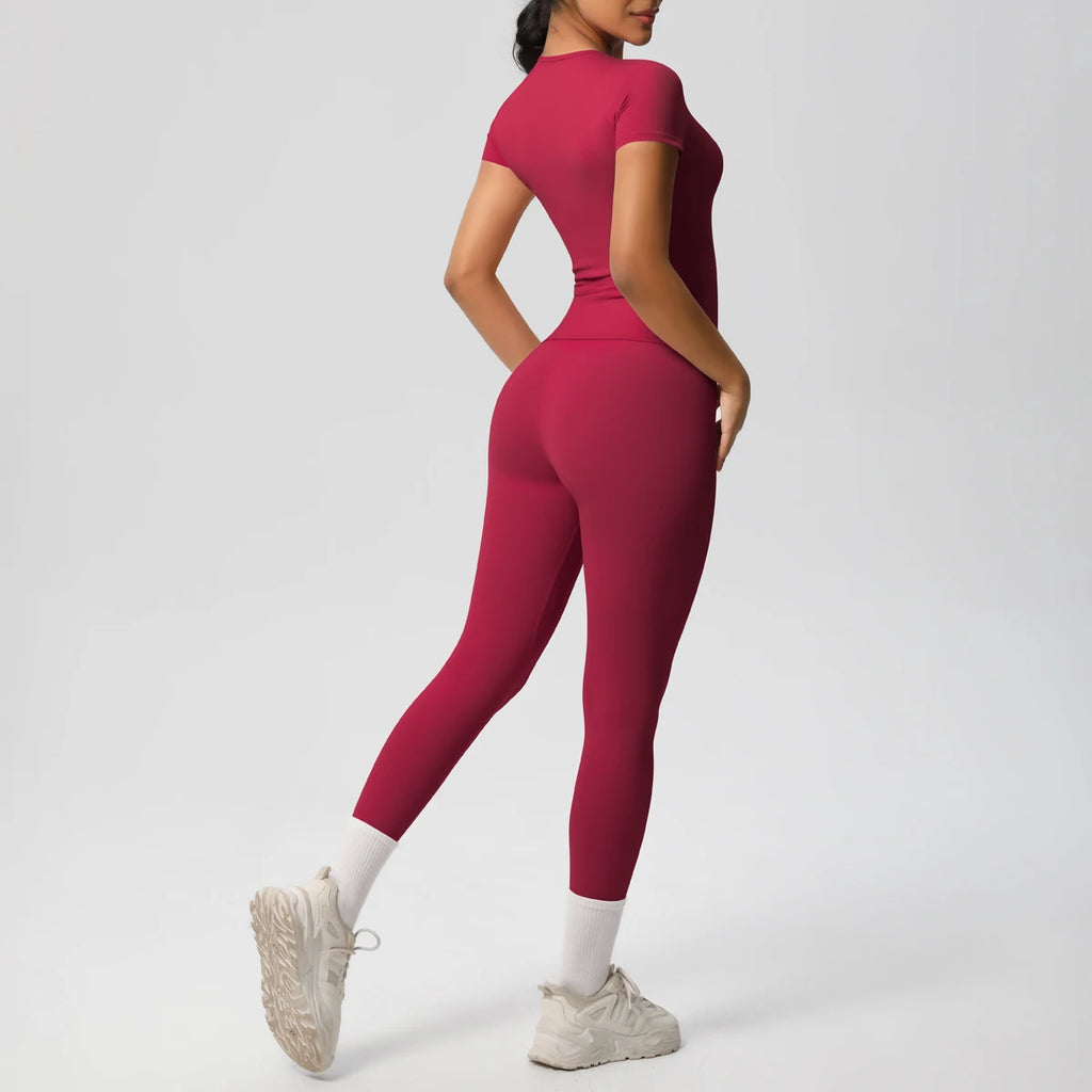 Women 2pcs Patchwork Sport Yoga Suit Gym Sports Crop Tops Sexy Bodycon Crop Tube Top Workout Leggins Booty Bum Leggins