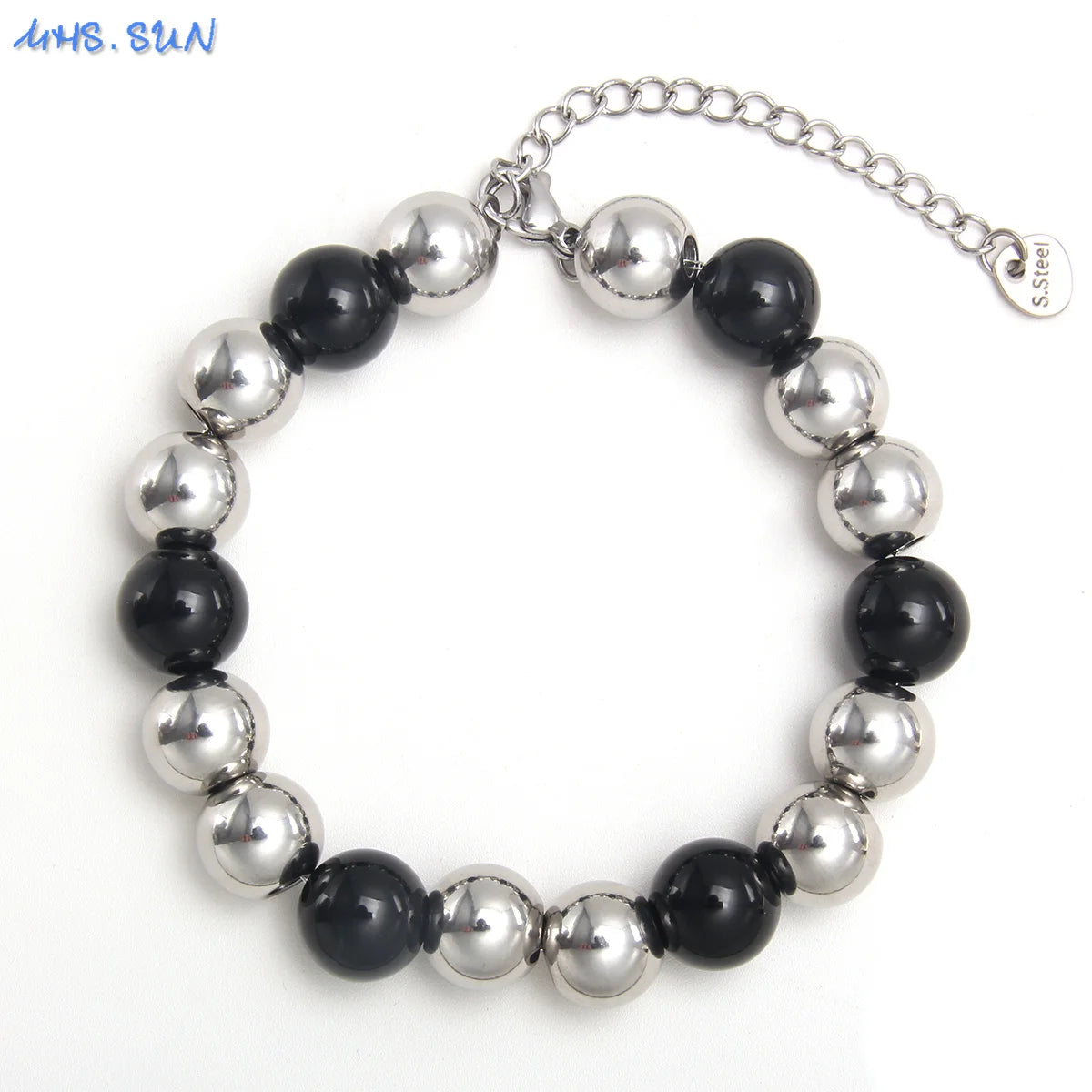 MHS.SUN Waterproof Smooth Beads Bracelet Adjustable Gold Silver Color Stainless Steel Round Balls Bracelets Unisex Party Jewelry