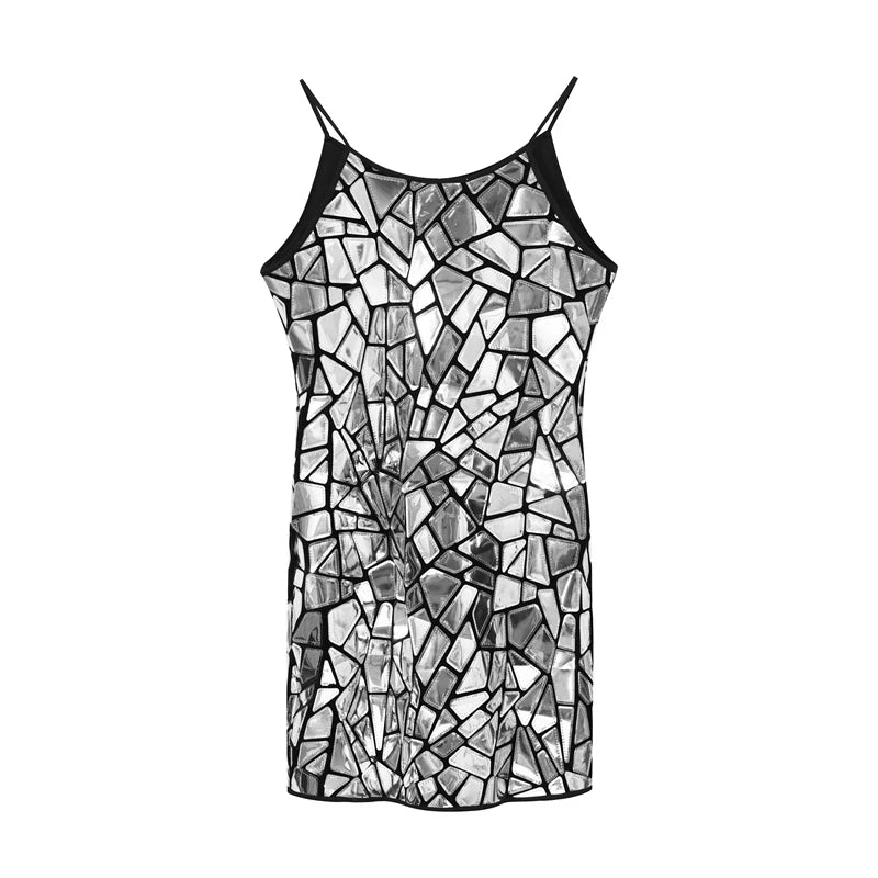 Women Shiny Metallic Sequin Dress - Sleeveless Bodycon Mini Party