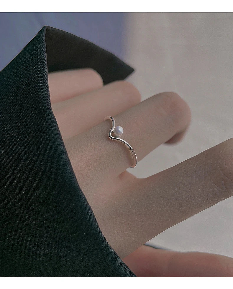 VENTFILLE 925 Sterling Silver Open Pearl Smile Stackable Finger Ring Simple Fashion Cute Adjustable For Female Jewelry Wholesale