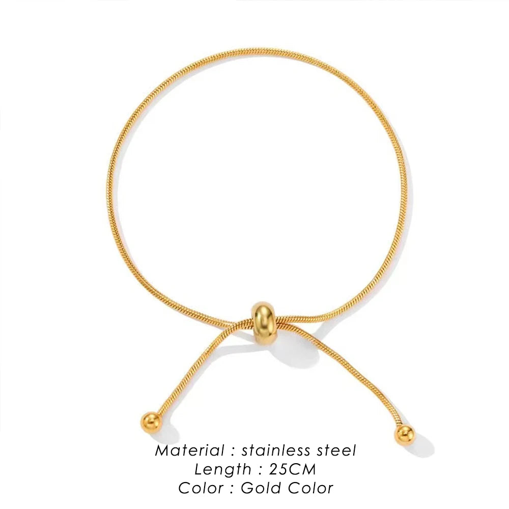 Stainless Steel Adjustable Anklet for Woman Round Snake Chain Pull-Out Anklet Button Birthday Gift Jewelry on Foot Wholesale