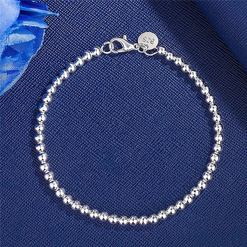 925 Sterling Silver Plated 4MM  Beads Ball Chain Bracelet For Women Men Fashion Jewelry elegant Jewelry Birthday Gift for women