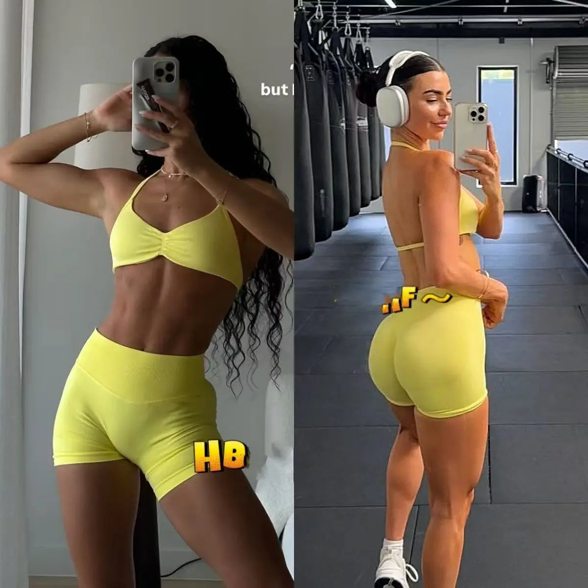 Seamless Sportswear Workout Set Women Two Piece Strappy Yoga Bra Top Scrunch Shorts Gym Clothes