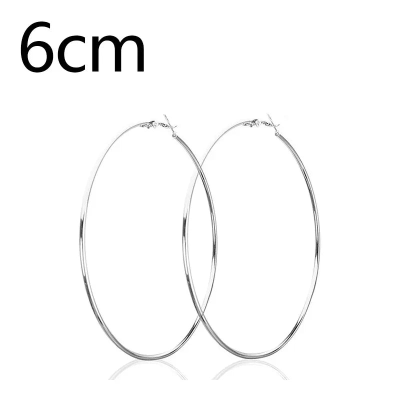 2pcs 30-100mm Small Big Circle Hoop Earrings for Women Men, Stainless Steel Ear Ring Fashion Jewelry Gift Nightclub DJ