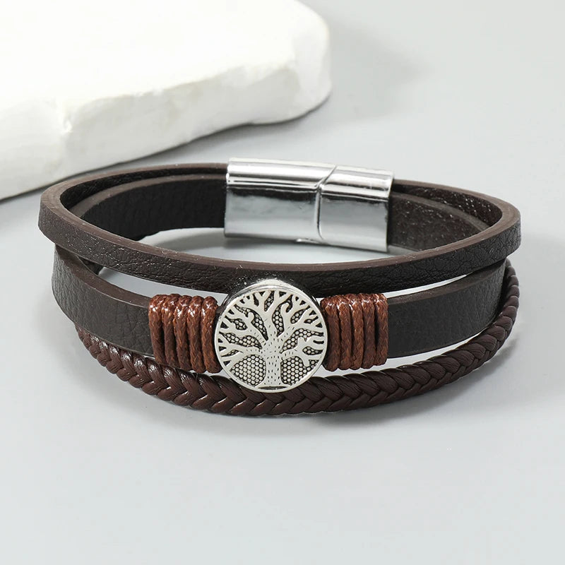 Hip-hop rock jewelry bracelets bangles fashion Life tree PU leather bracelet for men