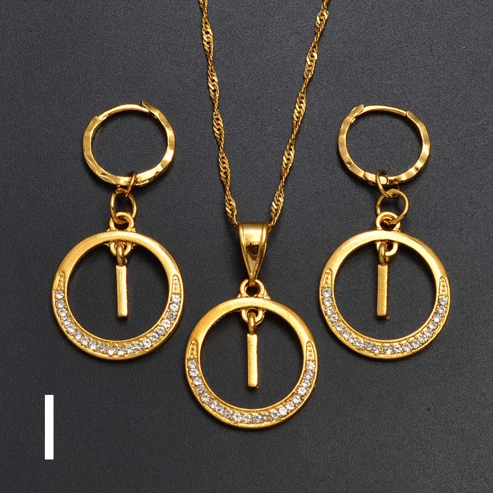 Anniyo A-Z Alphabet set Pendant Necklace and Earring set,Guam, Hawaii,African Initial Jewelry English Letters  #260306
