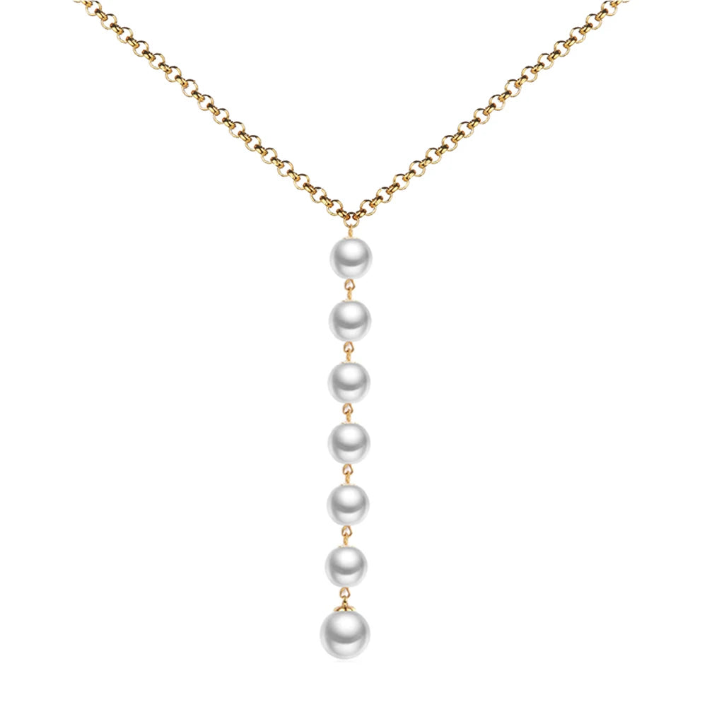 MinaMaMa Simple Stainless Steel Round Fuax Pearl Pendant Necklace For Woman Pearl Choker Necklace Jewelry Gifts
