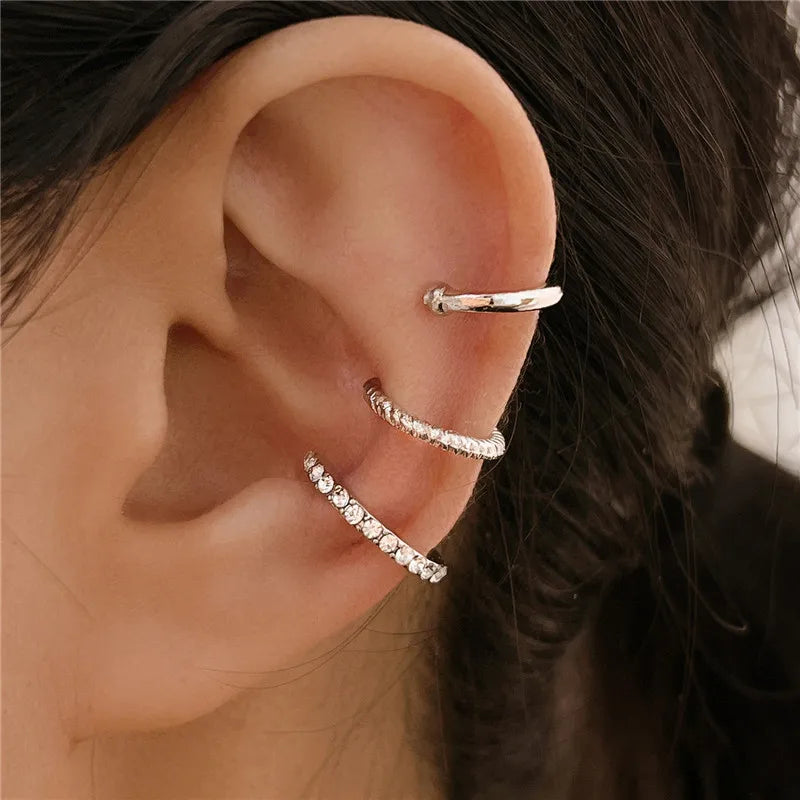 KOTiK 2024 New Gold Silver Color Leaves Clip Earrings for Women Fashion Ear Cuff Non-Piercing Earrings Set Trend Jewelry Gift