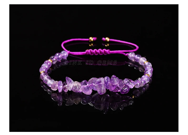 Change Better Natural Stone Amethyst Gravel Chip Bead Adjustable Braided Bracelet Women Men Small Round Bead Strand Healing Gift