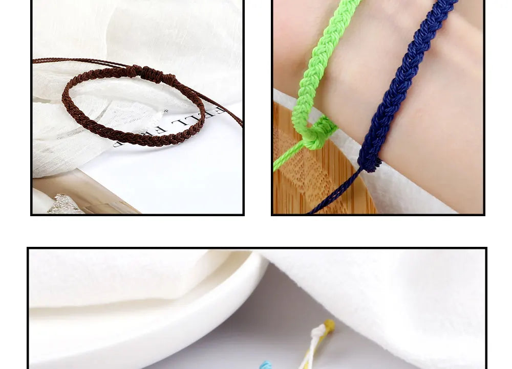 Classic Handmade Braided Bracelets for Women Men Pure Color Waxed Thread Braid Wristband Charm Bracelet Adjustable Jewelry Gifts