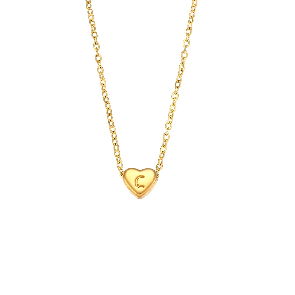 E.B.belle Minimalist Small Love Initial Necklace Jewelry Stainless Steel 18k Gold Plated Mini Heart Letter Pendant Necklace