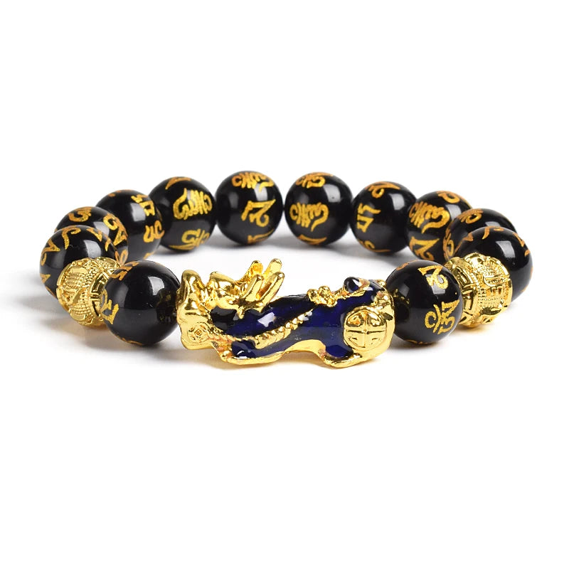Pi Xiu Tiger Eye Stone Beads Bracelet Feng Shui Yellow Power Stone Women Men Elastic Jewelry Gold Color Pixiu Good Luck Bracelet