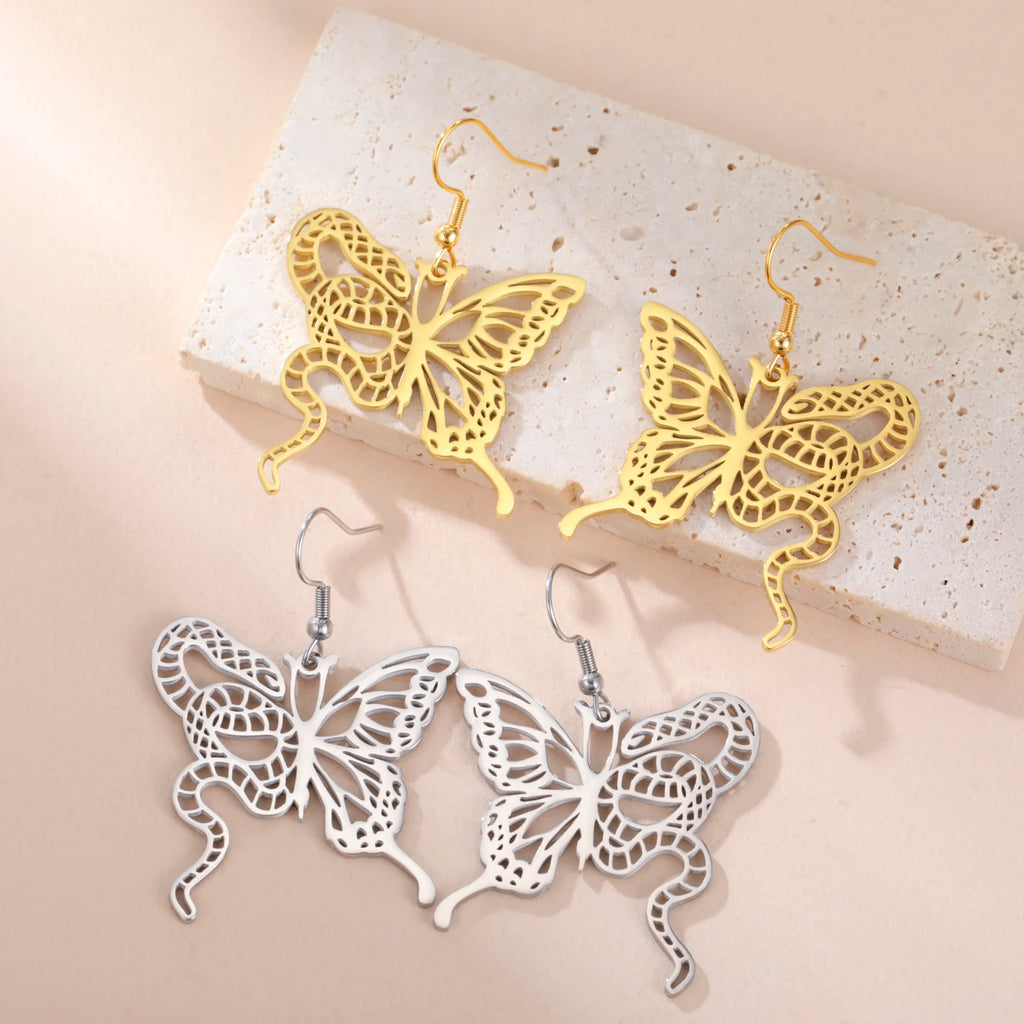 Lucktune Butterfly Snake Drop Earrings Stainless Steel Animals Earrings For Women Fashion Jewelry Woman Accesories Party Gifts