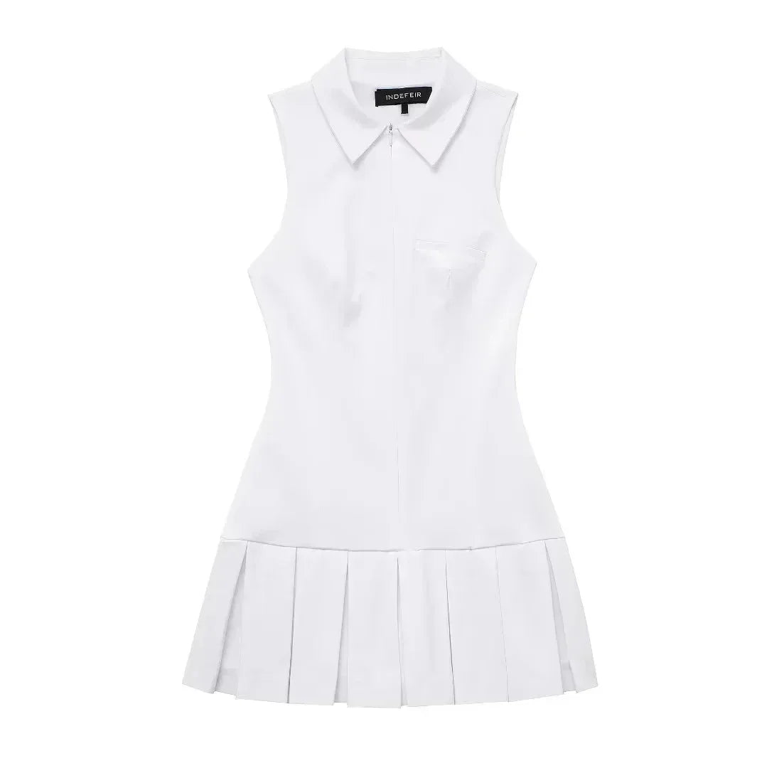 2025 Summer Women Pleated Short Dresses For Women Sleeveless Splicing Mini Dress Female Elegant Party Dresses
