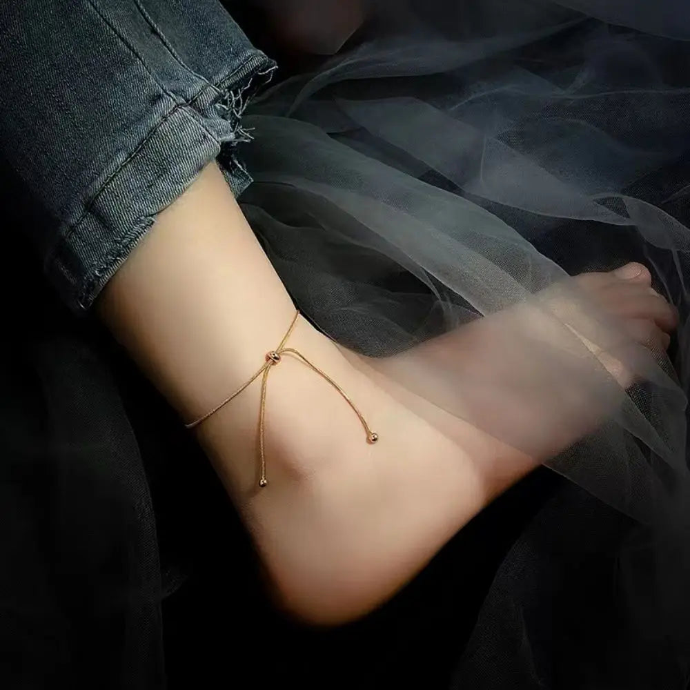 Stainless Steel Adjustable Anklet for Woman Round Snake Chain Pull-Out Anklet Button Birthday Gift Jewelry on Foot Wholesale