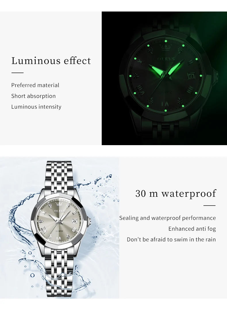 OLEVS Elegant Fashion Women's Watch - Luxury Waterproof Luminous Date