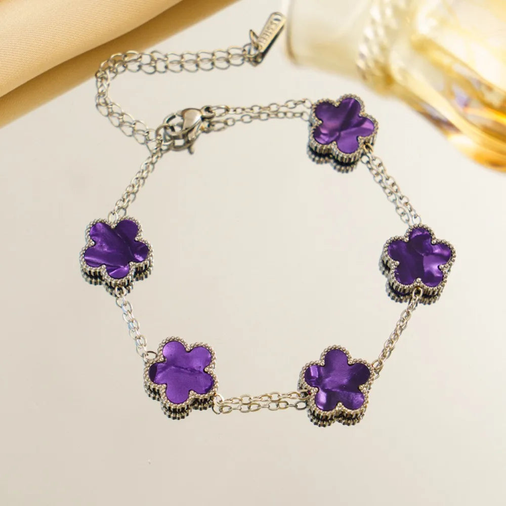 Titanium Steel Five-Leaf Clover Flower Bracelet For Women Adjustable Design Luxury High-End Fashion Fadeless Party Jewelry Gifts