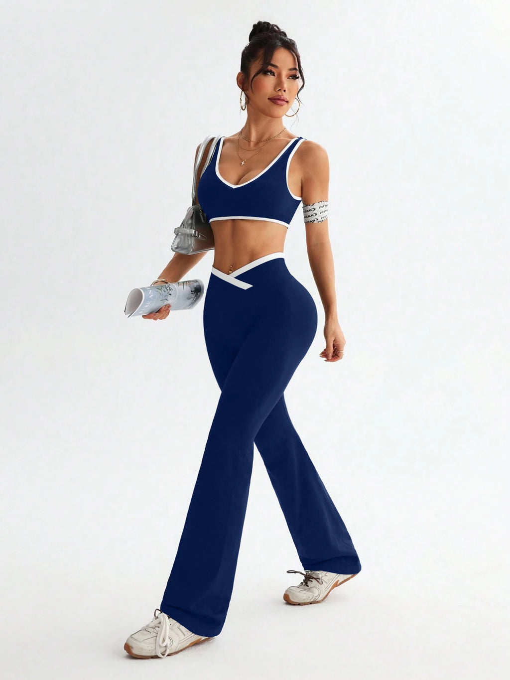 Color Blocking Sports Set - Shockproof Yoga Tummy Control Fitness