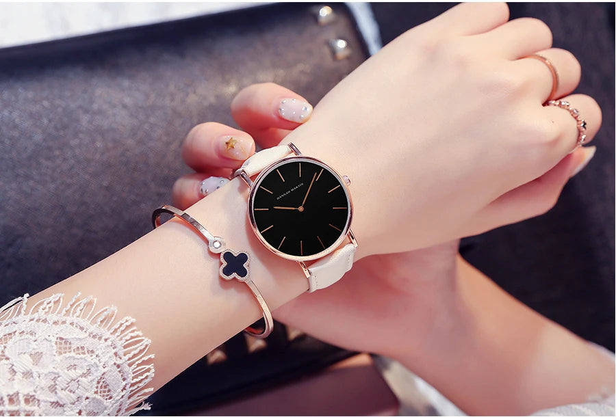 Hannah Martin Hot Fashion Simple Japan Quartz Movement Watch Leather Strap Clock Women Analog Waterproof Wrist watch Reloj Mujer