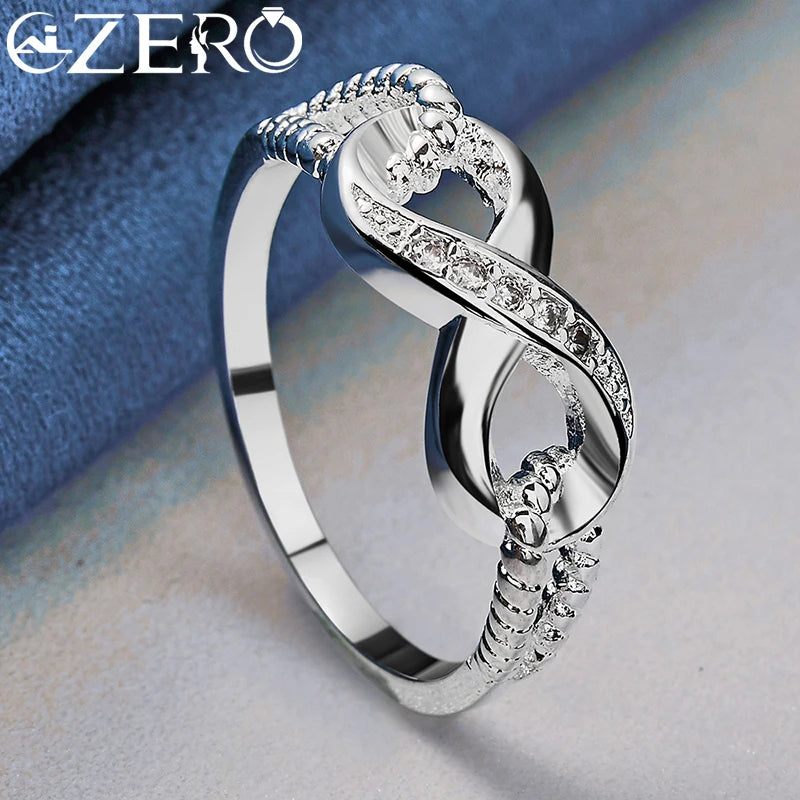 ALIZERO 925 Sterling Silver Zircon 8-Shape Ring for Women Wedding Rings Engagement Band Eternal Manifesto Jewelry Couple Gift