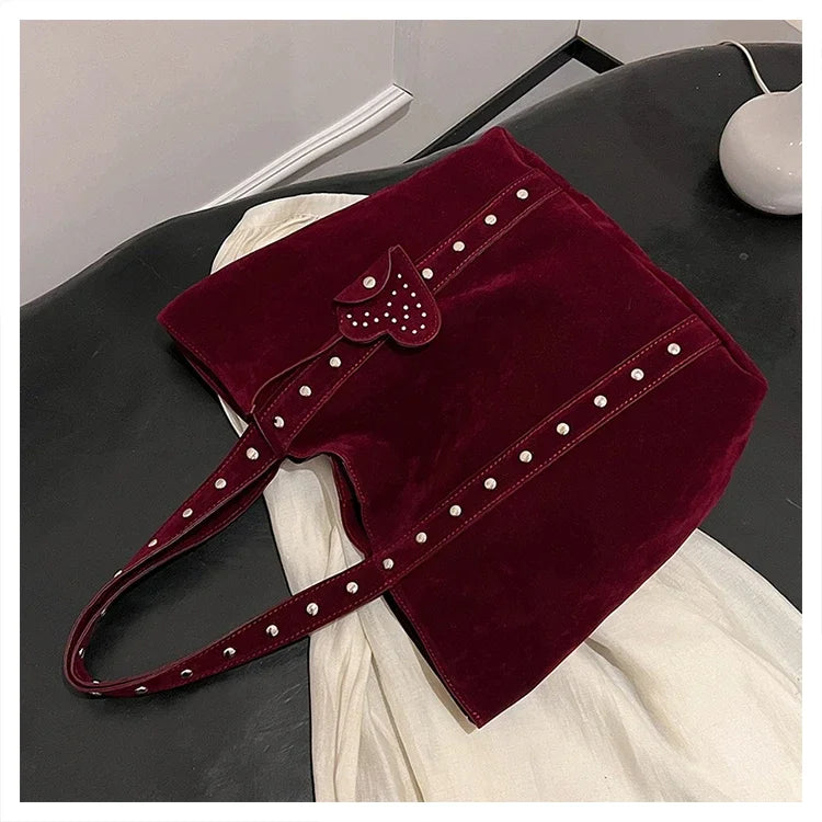 Fashion Suede Sewing Thread Shoulder Bags 2025 New Retro Versatile Commute Simplicity Solid Color Single Women's Handbag