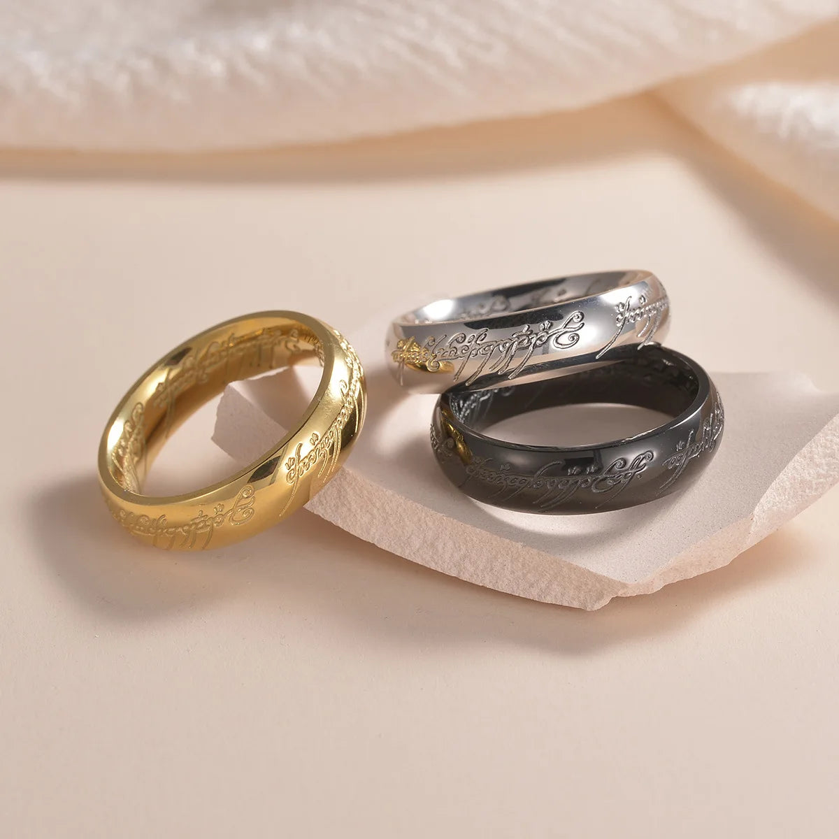 Lord of the Rings Titanium Steel Ring - 18K Gold Plated 6mm Men's Band