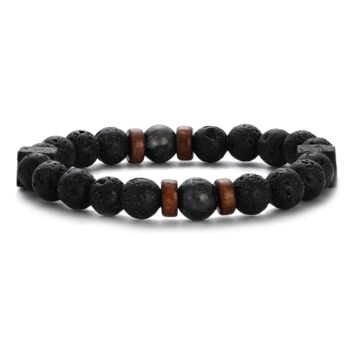 YIZIZAI Black Matte Onyx with Cube Lava Bracelet Yoga Balance Energy Stretch Bracelet Men Women Natural Gemstone Healing Jewelry