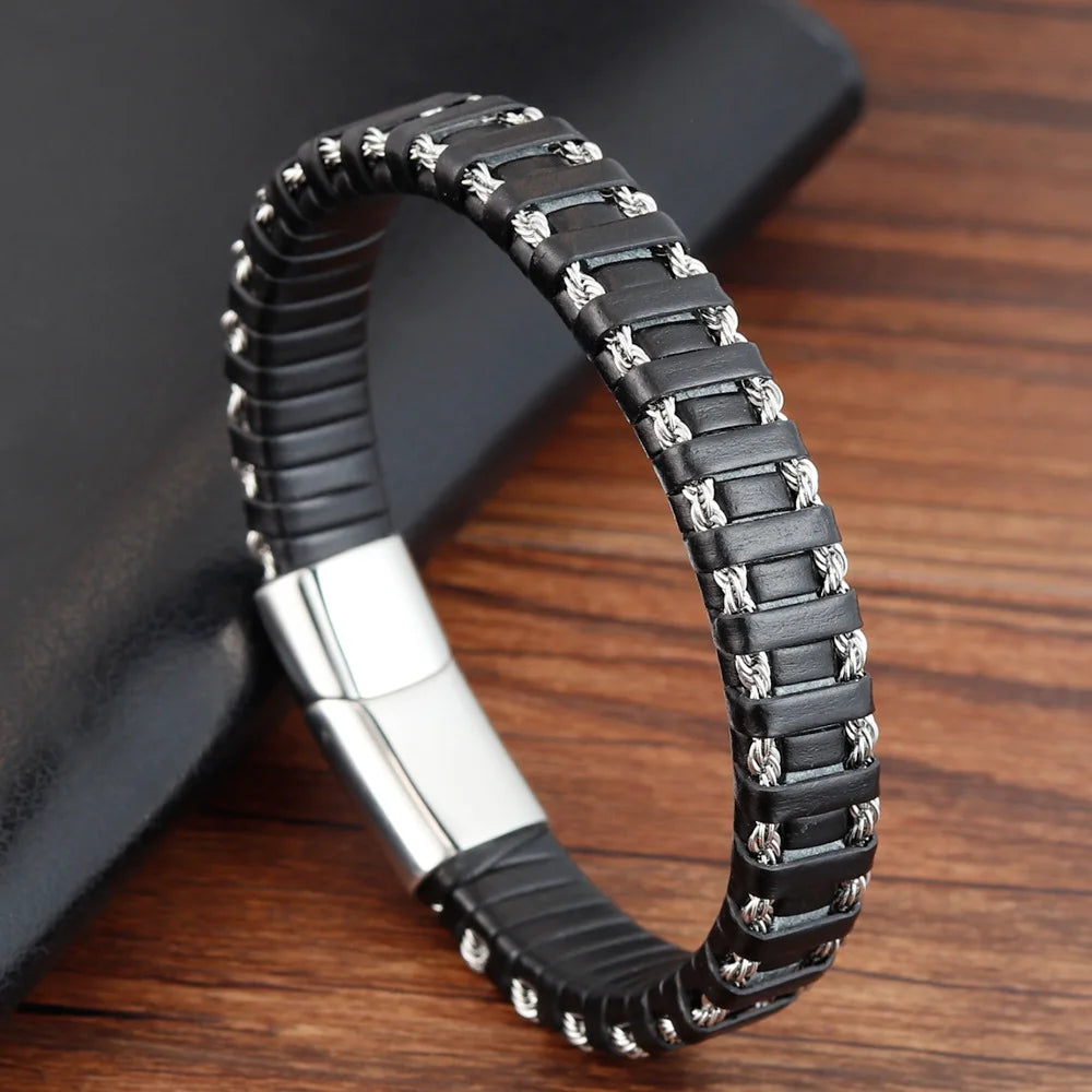 Leather Bracelet Infinity Shape Special Popular Pattern Men's Bracelet for Men Stainless Steel Jewelry Accessories Gift