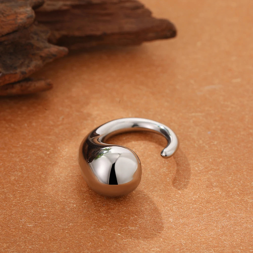 Irregular Geometric Smooth Metal Open Rings for Women Men Statement Thick Dome Finger Ring Adjustable Stainless Steel Jewelry