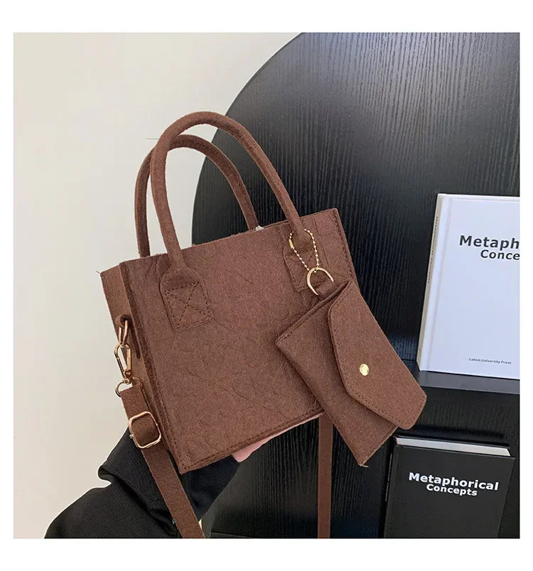 Korean Version Minimalist Embossed Felt Lightweight Handbag 2025 New Single Shoulder Diagonal Span Two-Piece Bag For Women