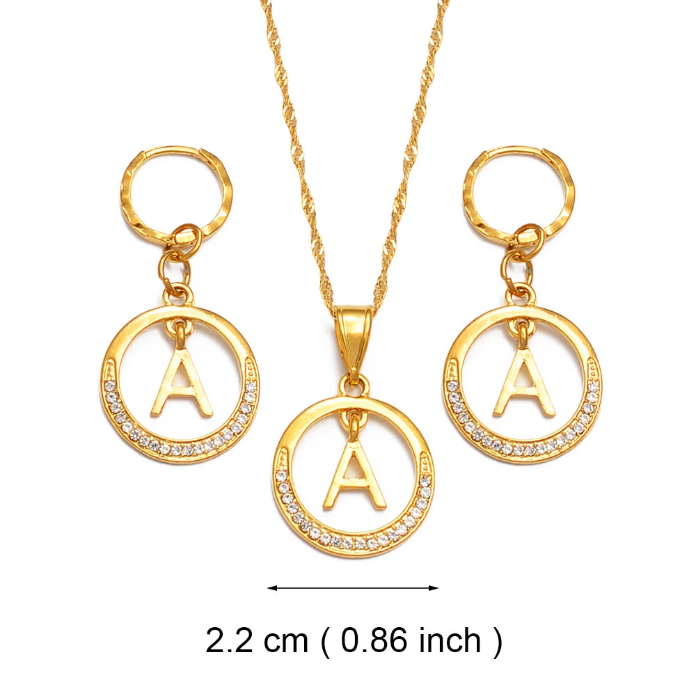 Anniyo A-Z Alphabet set Pendant Necklace and Earring set,Guam, Hawaii,African Initial Jewelry English Letters  #260306