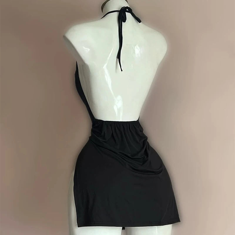 Red V Neck Backless Bandage Dress Elegant Irregular Slim Sweet Korean Women Mini Dresses 2025 New Fashion Nightclub Sexy Girl