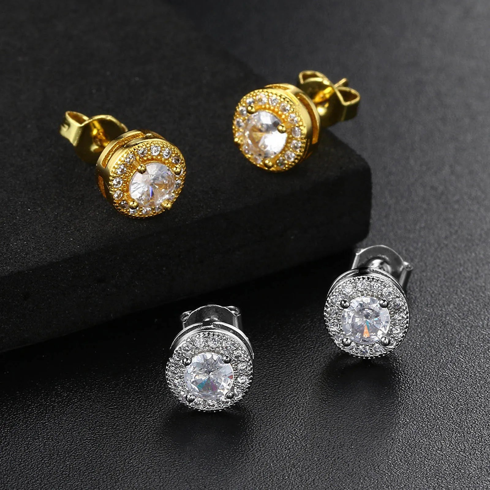 Men's Luxury CZ Stone Stud Earrings,Gold Color Metal Valentine's Father's Day Birthday Party Gift,bbrincos masculinos Jewelry