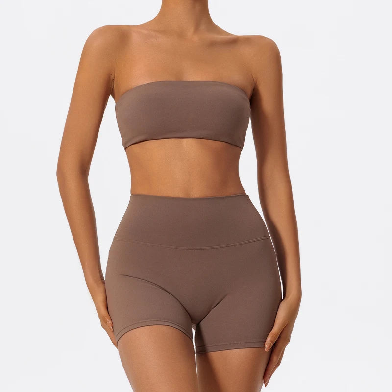 Ctenkevet Two Piece Fitness Sports Set Women Workout Yoga Outfit Strapless Bra Woman 2Ps Gym Crop Top Deportivos Mujer Gym Suits
