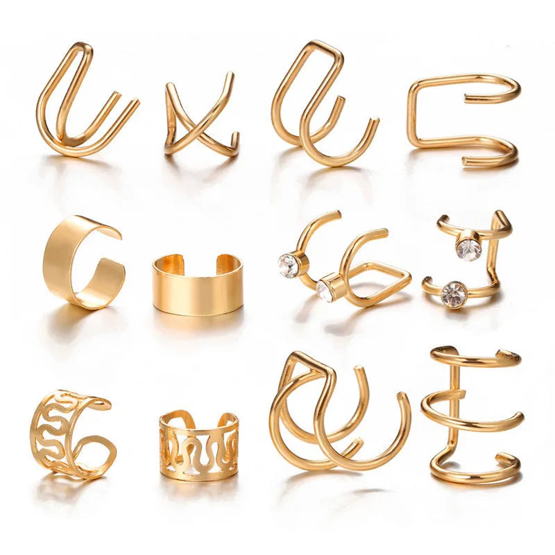 KOTiK 2024 New Gold Silver Color Leaves Clip Earrings for Women Fashion Ear Cuff Non-Piercing Earrings Set Trend Jewelry Gift