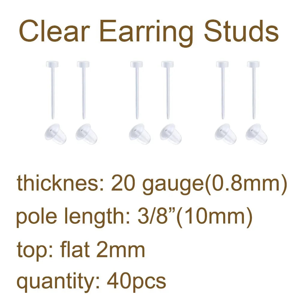 50pcs Clear Earrings for Sports Plastic Transparent Stud Earrings Acrylic for Women Men Sports Work Jewelry Makings