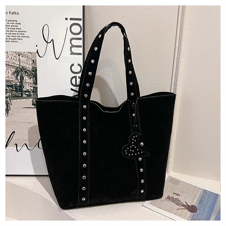 Fashion Suede Sewing Thread Shoulder Bags 2025 New Retro Versatile Commute Simplicity Solid Color Single Women's Handbag