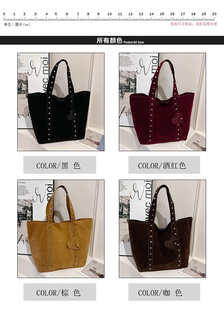 Fashion Suede Sewing Thread Shoulder Bags 2025 New Retro Versatile Commute Simplicity Solid Color Single Women's Handbag