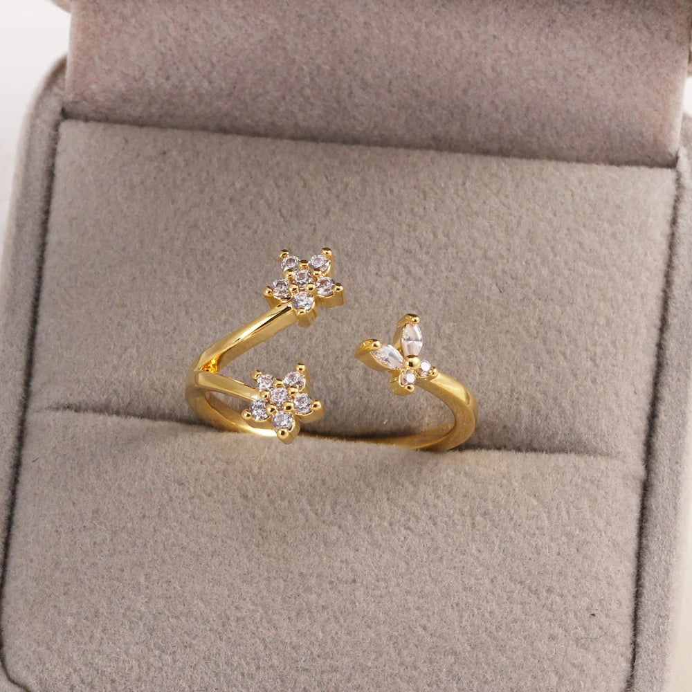 Fashion Moon Heart Flower Butterfly Rings For Women Sweet Girls Exquisite Shiny Rhinestone Crystal Open Ring 2025 Romantic Jewel