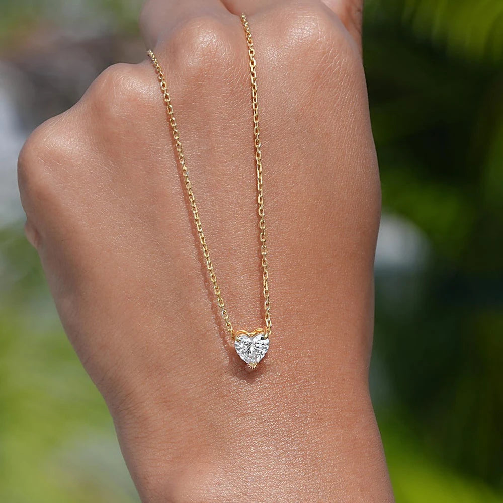 1-3Carat Heart Cut Moissanite Pendant Necklace for Woman S925 Silver Plated 18k Gold Solitaire Diamond Neckchain Gra Certified