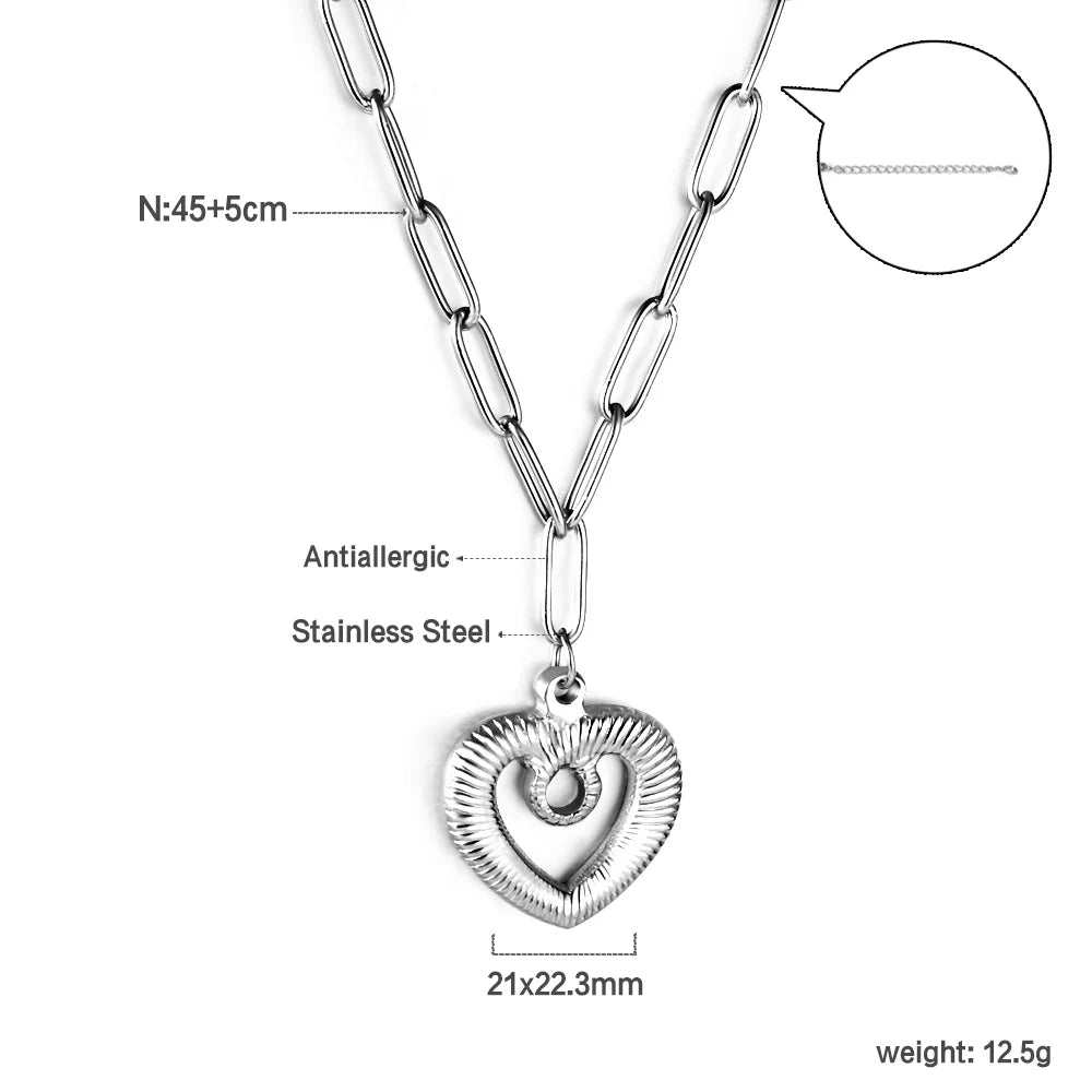 ASONSTEEL Romantic Heart Pendant Necklace For Women High Quality Golden Stainless Steel Metal Stylish Choker Valentine's Gift