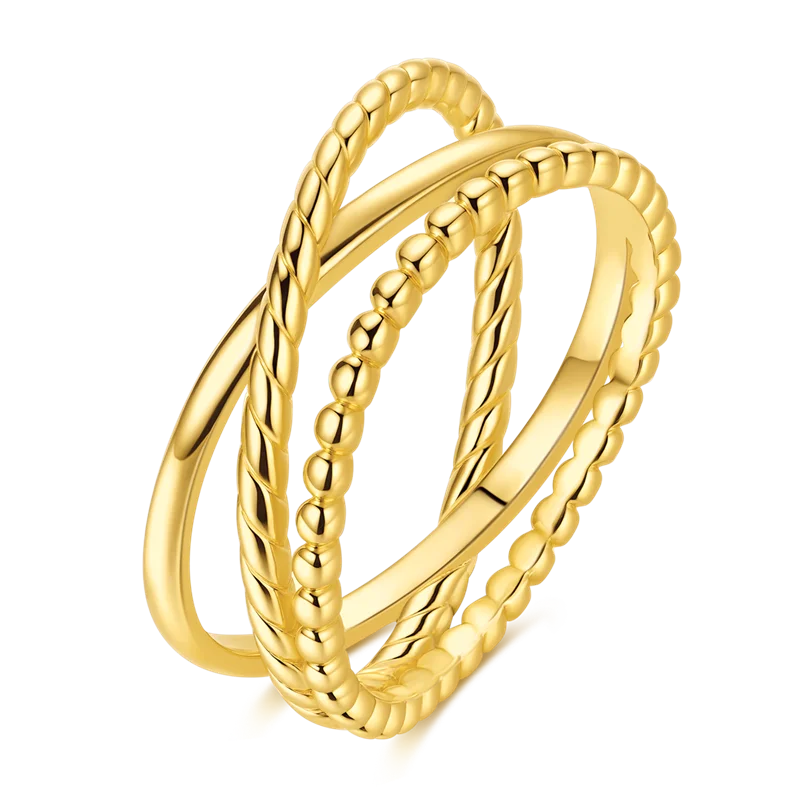 925 Sterling Silver Love Ring - Gold Sparkling Wedding Engagement