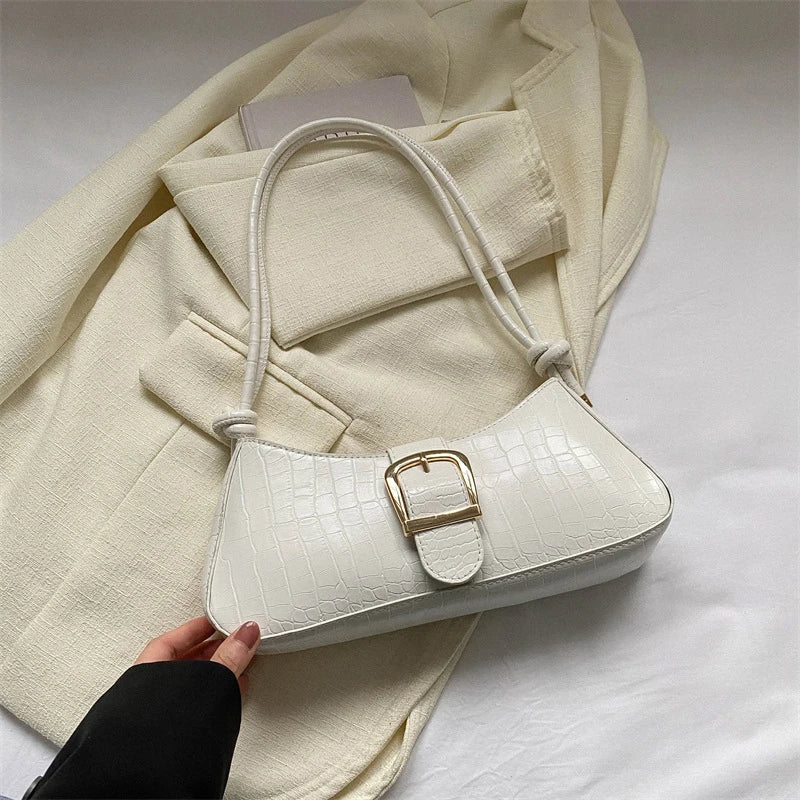 French Simple Solid Color PU Leather Shoulder Bag Fashion Versatile Handbag Underarm Bag For Women Hand Shoulder Bag