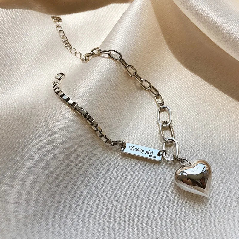 925 Sterling Silver Bracelet Geometric Cube Circle Punk Asymmetric Beaded For Woman Girl Fashion Jewelry Gift Dropship Wholesale