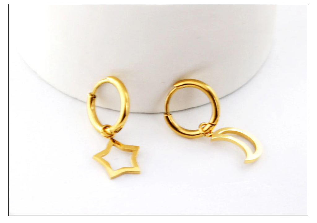 LUXUKISSKIDS Punk Smile Face Gold/Steel Color Drop Earrings Simple Hiphop Round Pendients Fashion Clips For Man/Woman/Girls