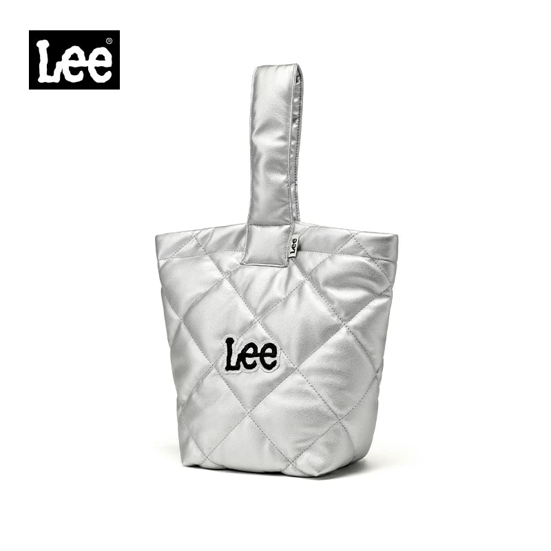LEE Ladies Cute Design Puffer Bag Casual Soft Small Pink White Quilted Handbag Women Korean Style Down-filled Phone Bucket Bag