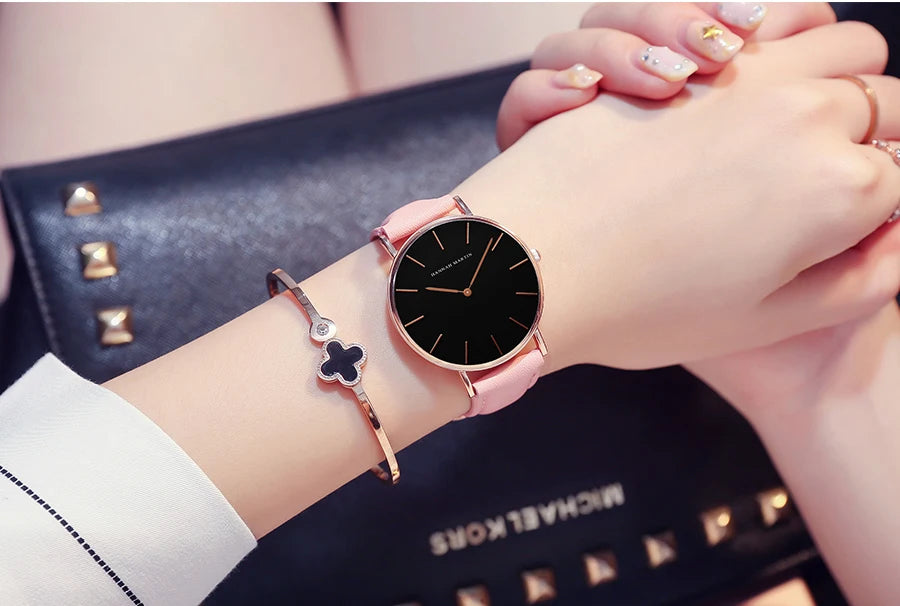 Hannah Martin Hot Fashion Simple Japan Quartz Movement Watch Leather Strap Clock Women Analog Waterproof Wrist watch Reloj Mujer