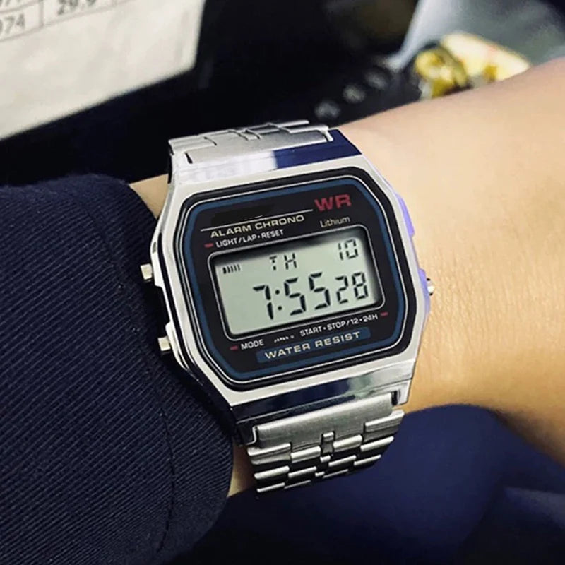 Luxury Gold Silver Sports Military Watches Men Women LED Digital Wristwatches Retro F91W Steel Band Electronic Watch Wrist Clock